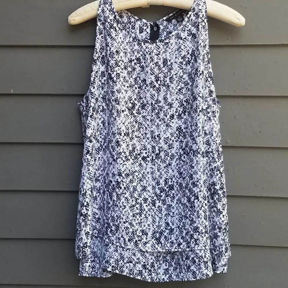 Zac & Rachel Black White Print Sleeveless Top Size Large